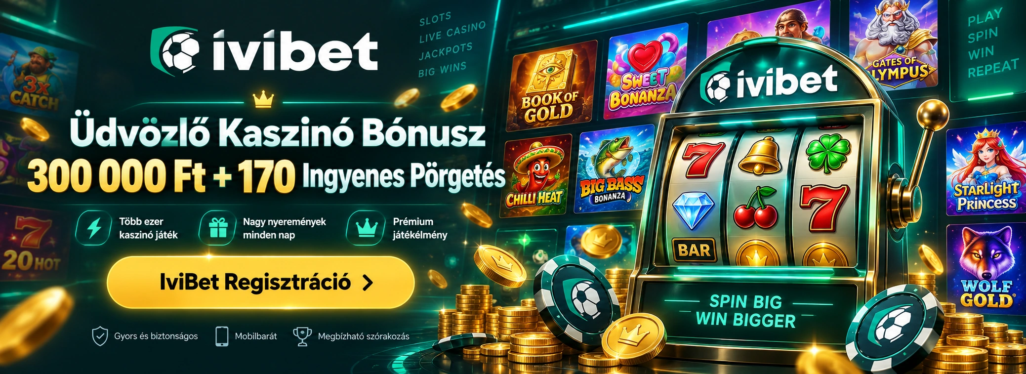 IviBet Casino 300 000 Ft és 170 ingyenes pörgetés